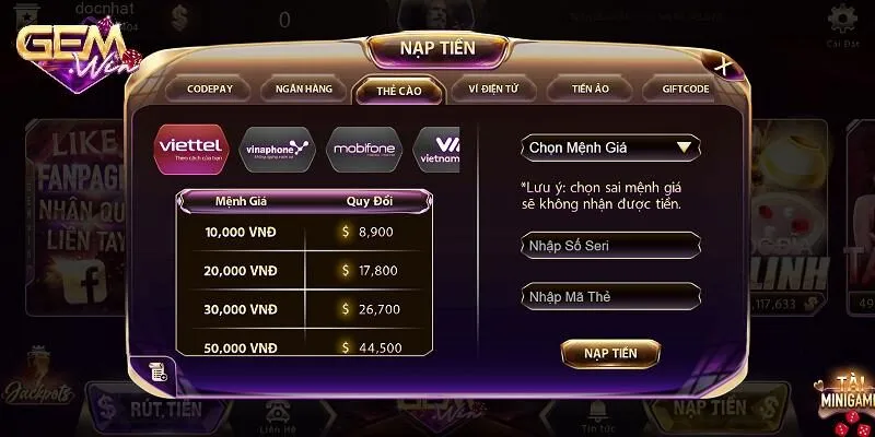 Anh em có thể mua thẻ game để nạp tiền